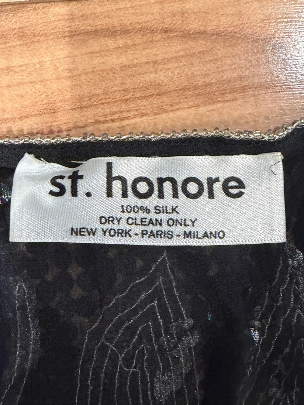 St. Honore NWT Vintage 100% Silk Black & Silver Zebra Sequin Top OS